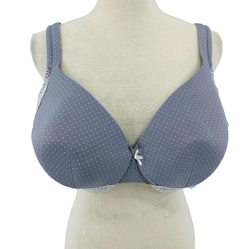 Lane Bryant Cacique Grey White Polka Dot Full Coverage Lace 42DDD
